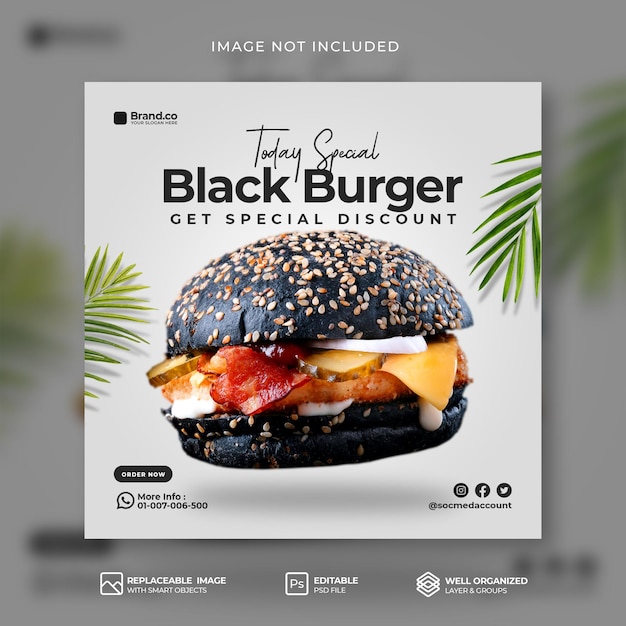 Special hot Spicy Black Burger food menu promotion social media instagram post or banner template