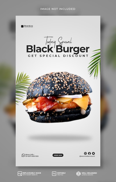 PSD special hot spicy black burger food menu promotion social media instagram story template premium psd