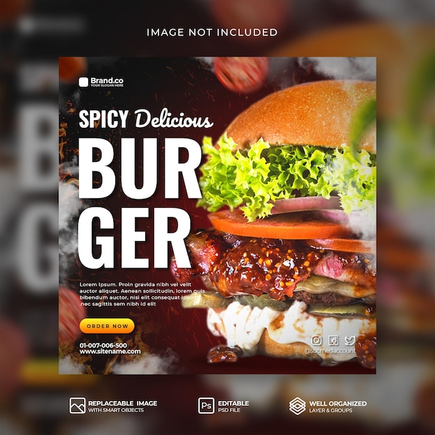 Special hot Spicy Burger food menu promotion social media instagram post or banner template Premium