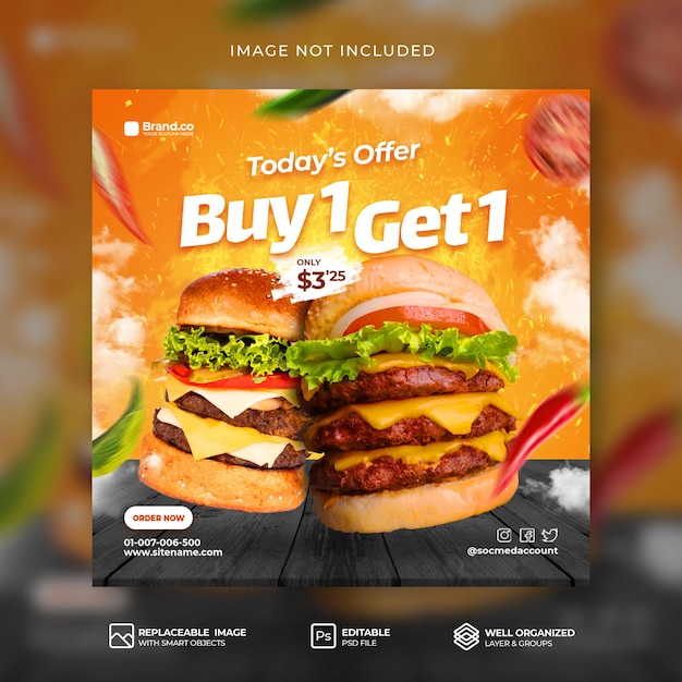 Special hot Spicy Burger food menu promotion social media instagram post or banner template Premium