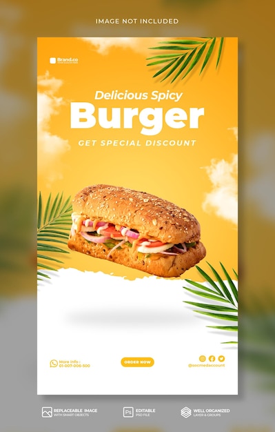 Special hot Spicy Burger food menu promotion social media instagram Story template Premium Psd