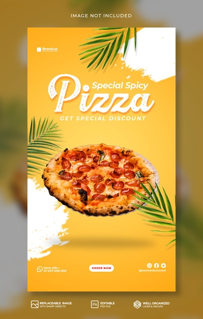 Special hot Spicy pizza food menu promotion social media instagram Story or banner template Premium