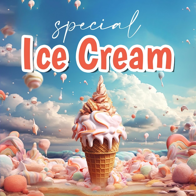 PSD special ice cream poster with delicious ice cream background