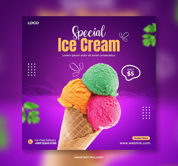 Special ice cream social media post banner design template and Instagram post banner