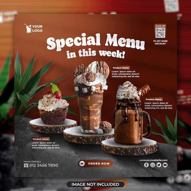 Special menu chocolate drink social media post or banner templat