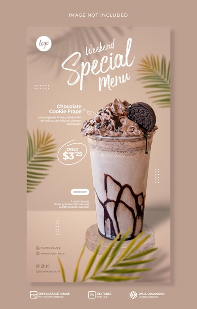 Special milkshake cookie drink menu promotion social media instagram Story or banner template Premiu