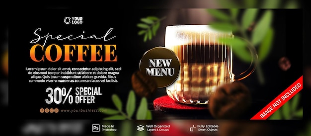 Special new menu coffee drink with decoration social media post facebook cover banner template