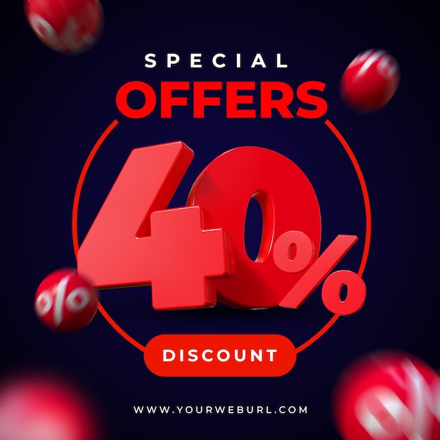 Special offer 40 percent discount 3d rendering sale banner