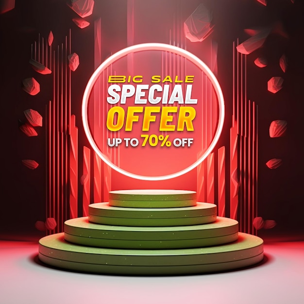 Special offer banner banner template promotion with 3d realistic podium background