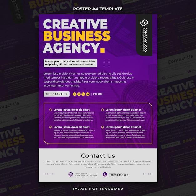 PSD special purple creative business agency poster a4 or banner template