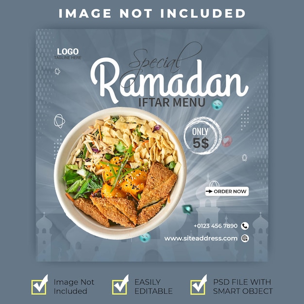 PSD special ramadan iftar menu social media banner post