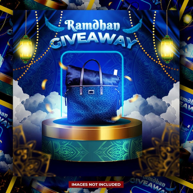 PSD special ramadhan giveaway with 3d podium for social media and instagram post template