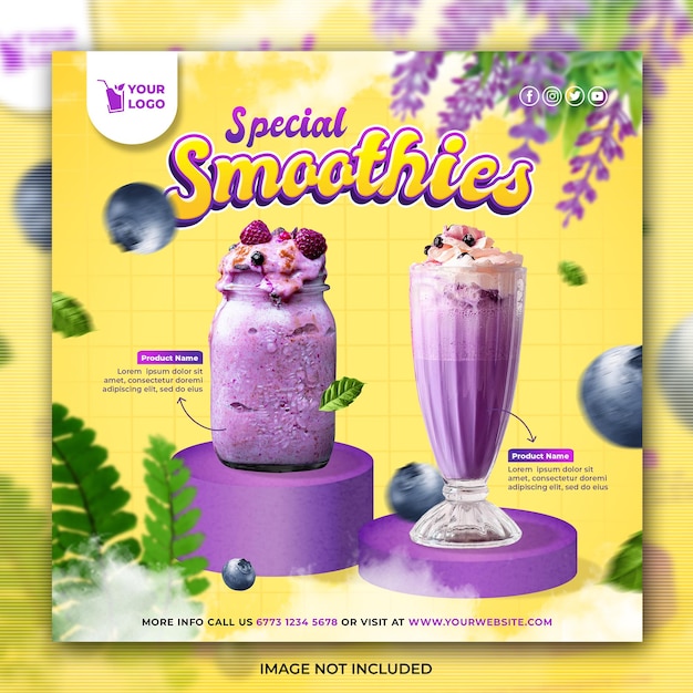 Special smoothies drinks social media post or flyer template