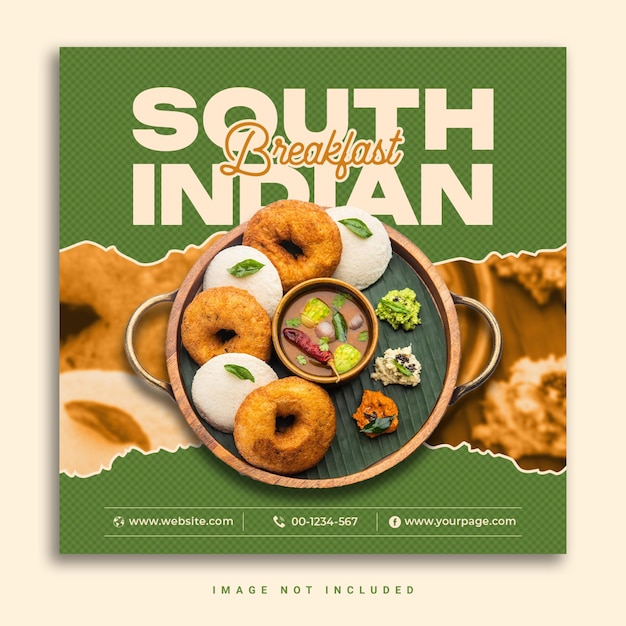 Special South Indian delicious food meal Breakfast social media banner Instagram post template PSD