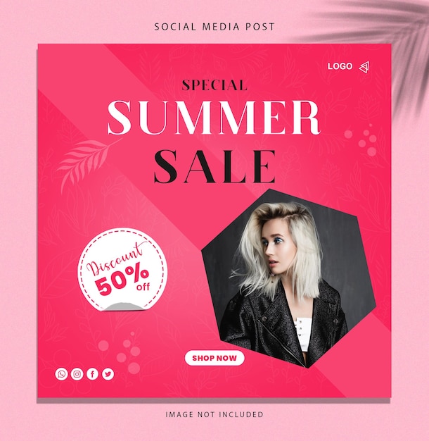 Special Summer Sale 50  percent Discount Shop now Social Media Post Illustration Template Stock