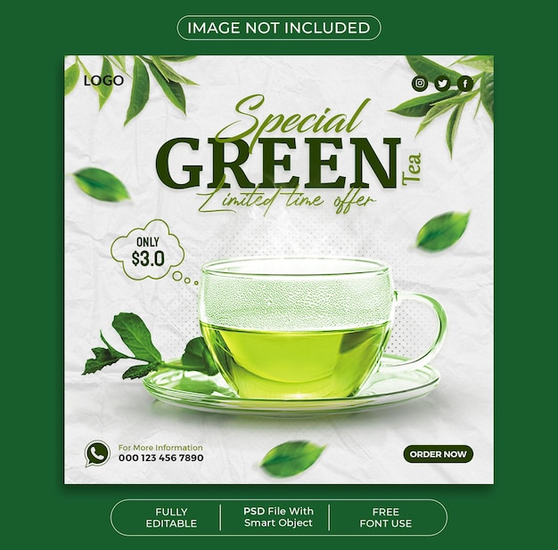 Special tea drink square social media post template