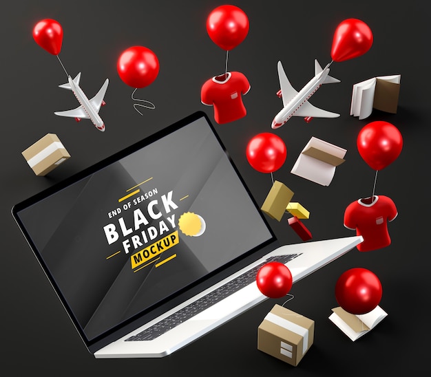 PSD special tech promotions and balloons black background