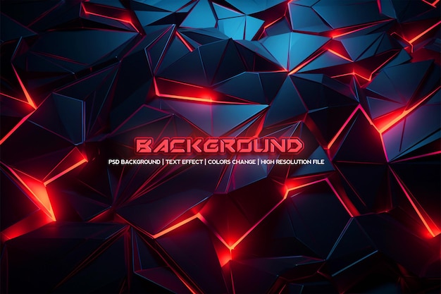 PSD spectral abstraction geometric abstract background and red neon light with neon text effect