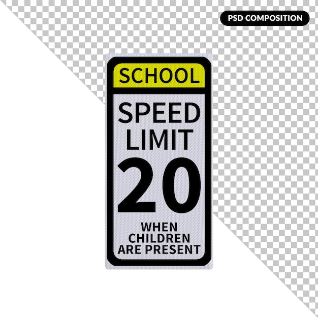 A speed limit sign that says speed limit 20 and the children are present.