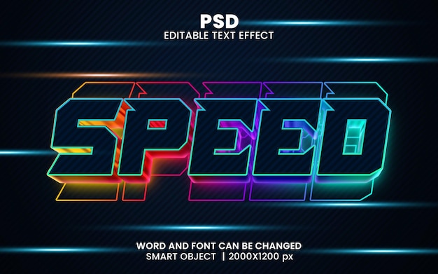 Speed Neon 3d editable Photoshop text effect Style with background