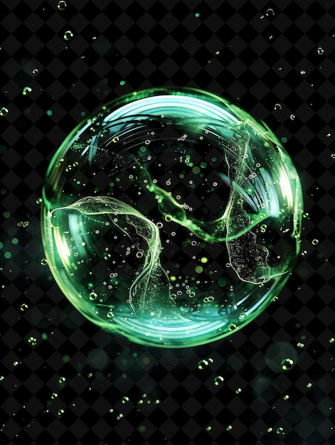 PSD a sphere of green liquid with a black background with a green circle of glitter