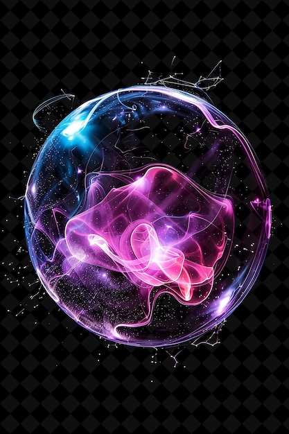 a sphere of purple and pink lights and a black background with stars