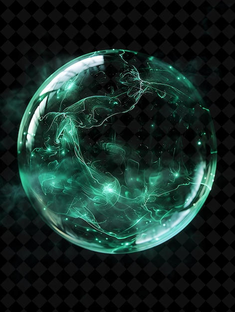 a sphere with green and green smoke and a black background