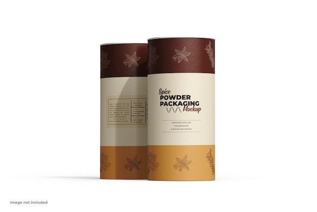 Spice powder packaging paper tube with metallic lid mockup