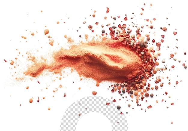 Spices Sprinkled on White Background with Red Accents in Transparent Background