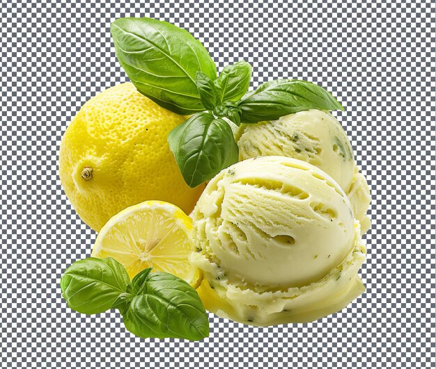 PSD spicy basil lemon sorbet isolated on transparent background