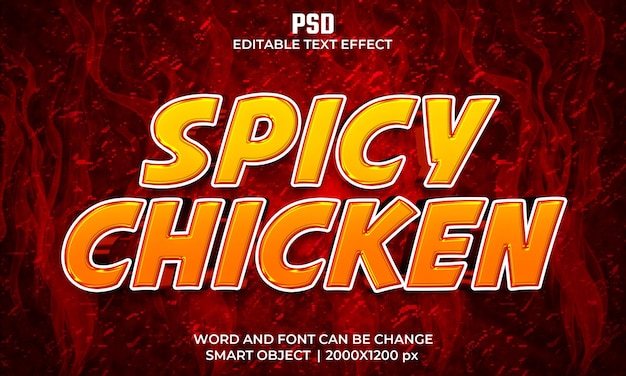 Spicy chicken 3d editable text effect Premium Psd with background