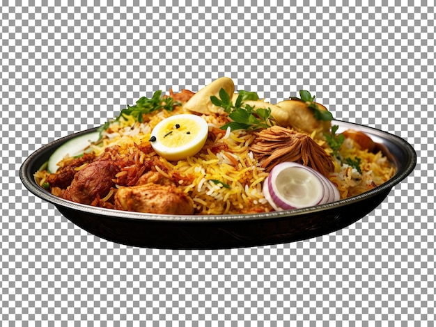 Spicy chicken biryani with vegetables isolated on transparent background