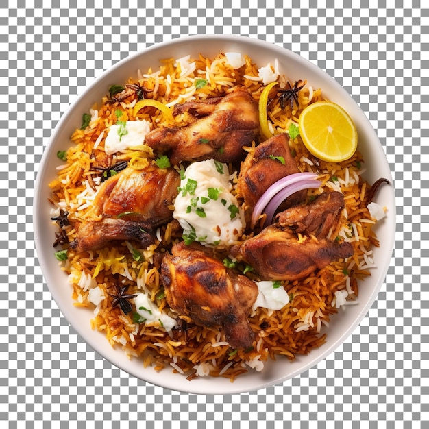 Spicy chicken biryani with vegetables isolated on transparent background