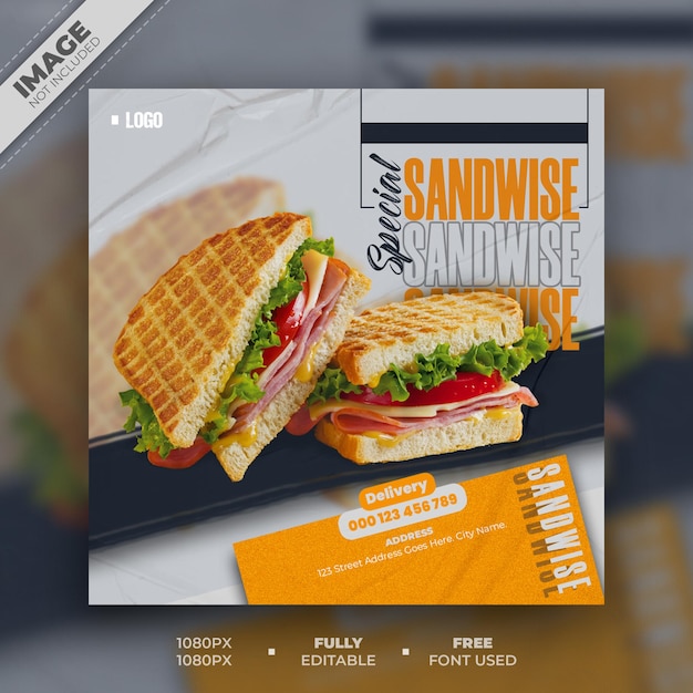 Spicy and delicious sandwich menu social media banner design template