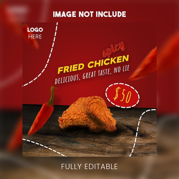 PSD spicy fried chicken social media post template design spicy red color theme