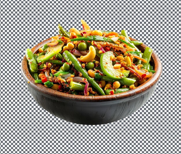 PSD spicy green bean salad isolated on transparent background