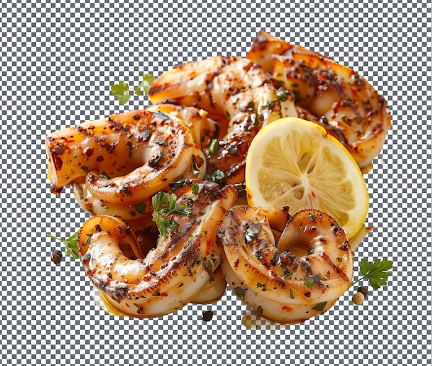 PSD spicy grilled calamari salad isolated on transparent background