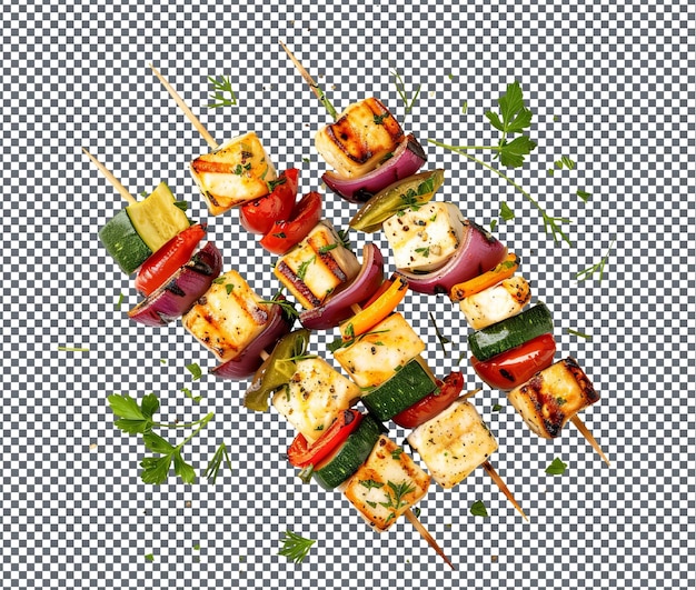 PSD spicy grilled halloumi skewers isolated on transparent background