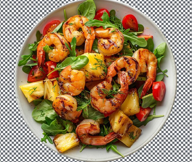 PSD spicy grilled pineapple and shrimp salad isolated on transparent background