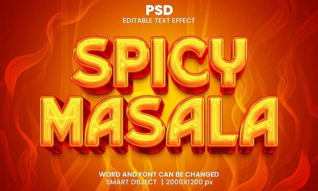 Spicy masala 3d editable text effect Premium Psd with background