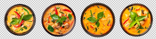 Spicy Thai Curry Soup with Coconut Milk Set Isolated on Top View Restaurant Background