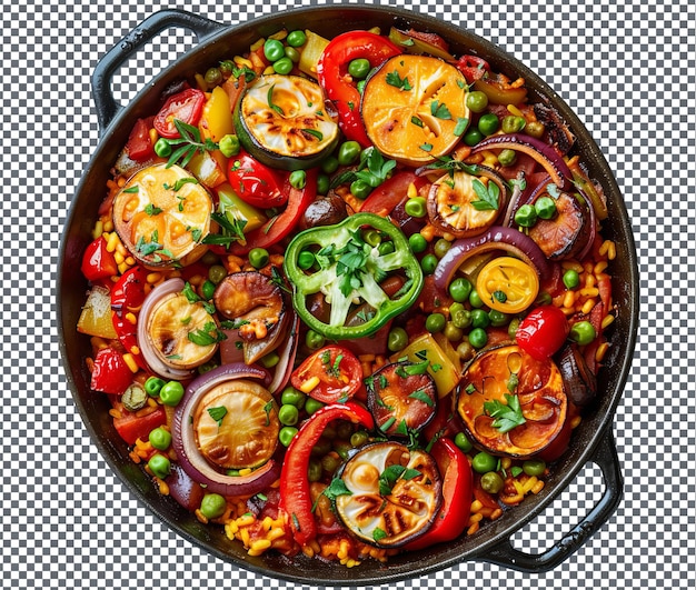 PSD spicy vegetable paella isolated on transparent background