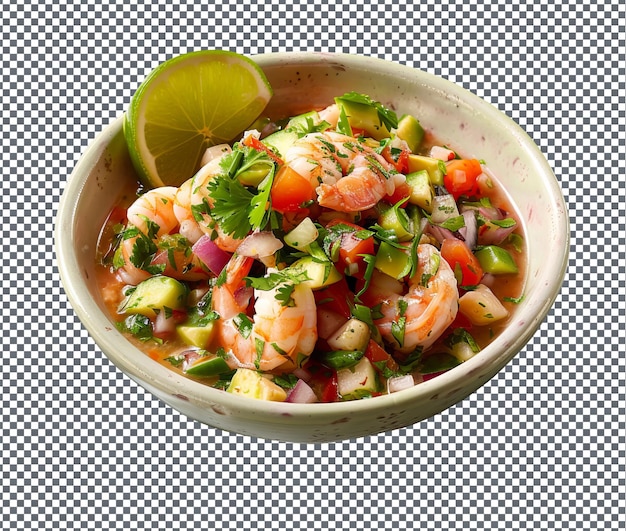 PSD spicy zesty shrimp ceviche isolated on transparent background