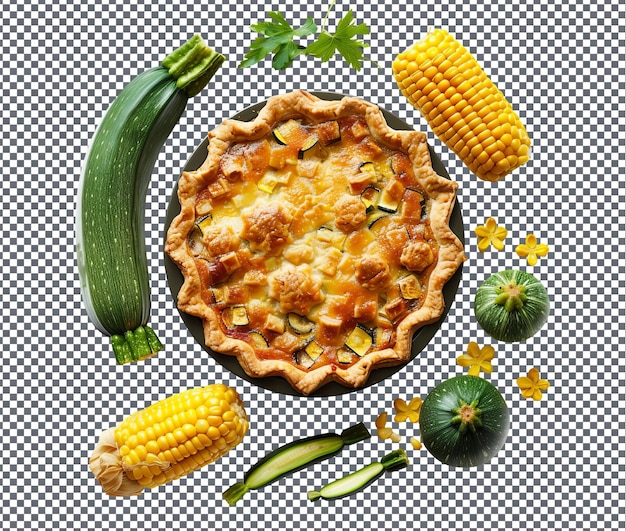 Spicy Zucchini and Corn Pie isolated on transparent background