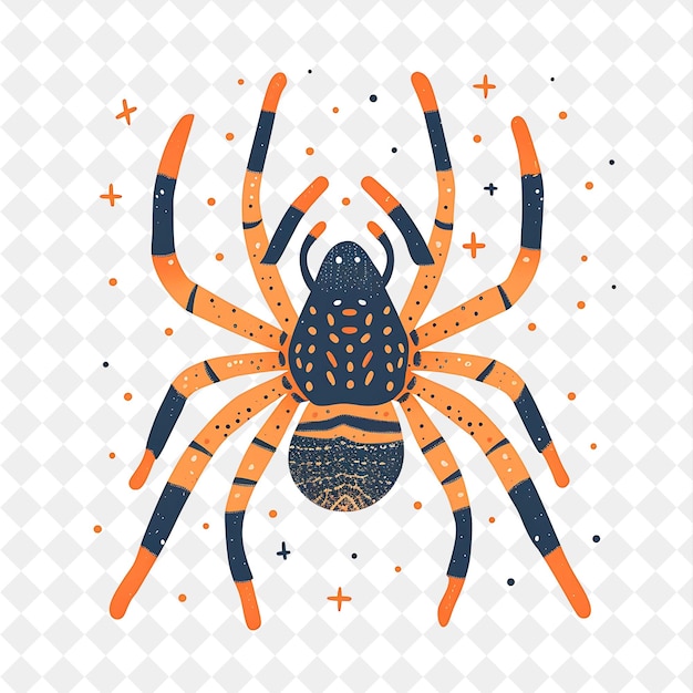 PSD a spider with orange and black stripes and an orange background with a pattern of dots