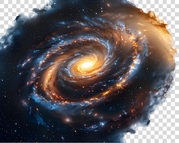 PSD spiral galaxy in space on transparent background