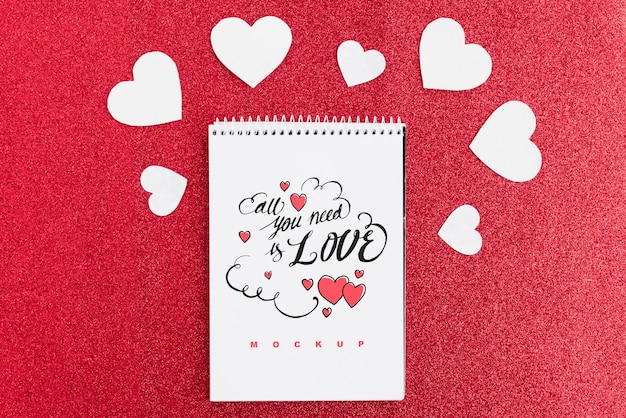 Spiral notebook mockup with valentine concept