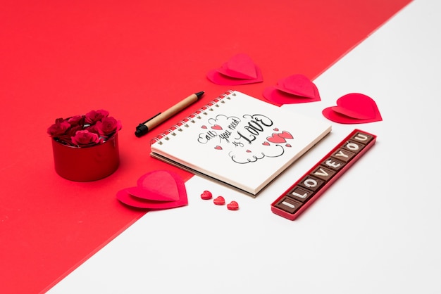 Spiral notebook mockup with valentine concept