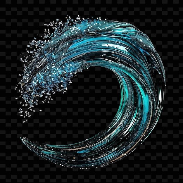 a splash of blue water with bubbles on a black background