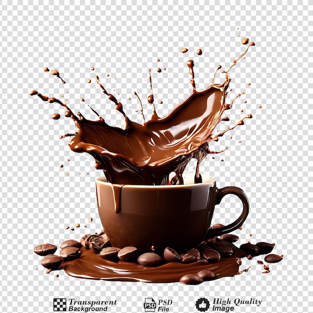 splash of brown chocolate or hot coffee isolated on transparent background